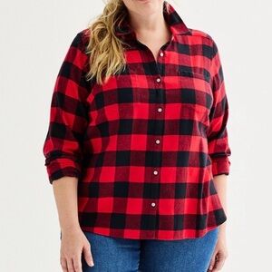 Croft & Barrow NEW Womens Buffalo Plaid Flannel Button Down Shirt Top 1X